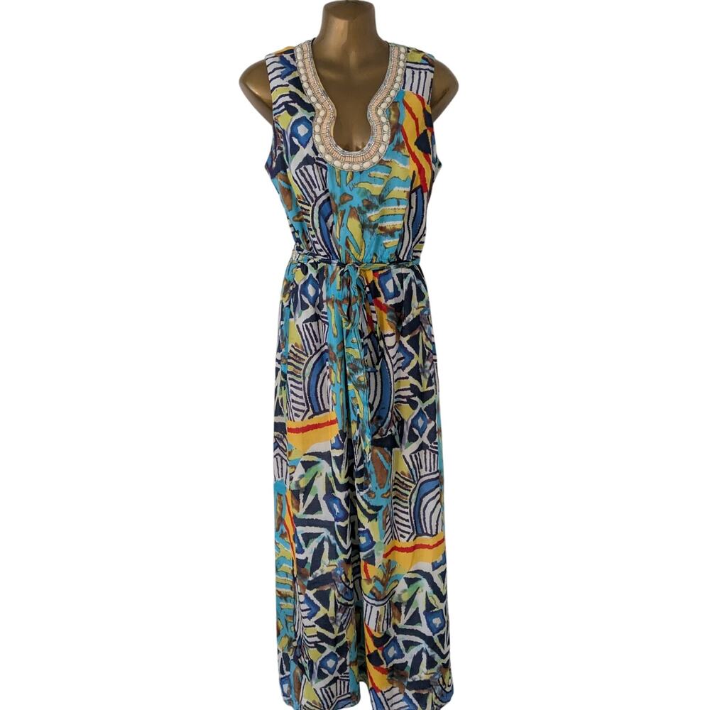 Badgley Mischka Sz 6 BELLE Abstract Print Beaded Maxi Dress